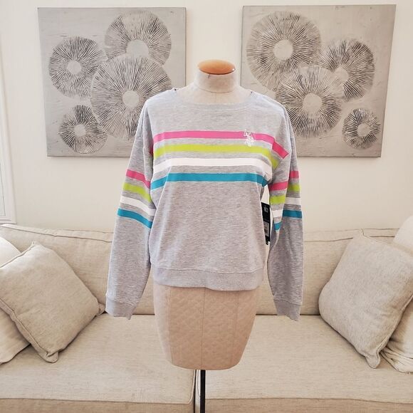 U.S. Polo Assn. Stripe Logo Crew Neck Sweatshirt sz Med - Picture 5 of 14